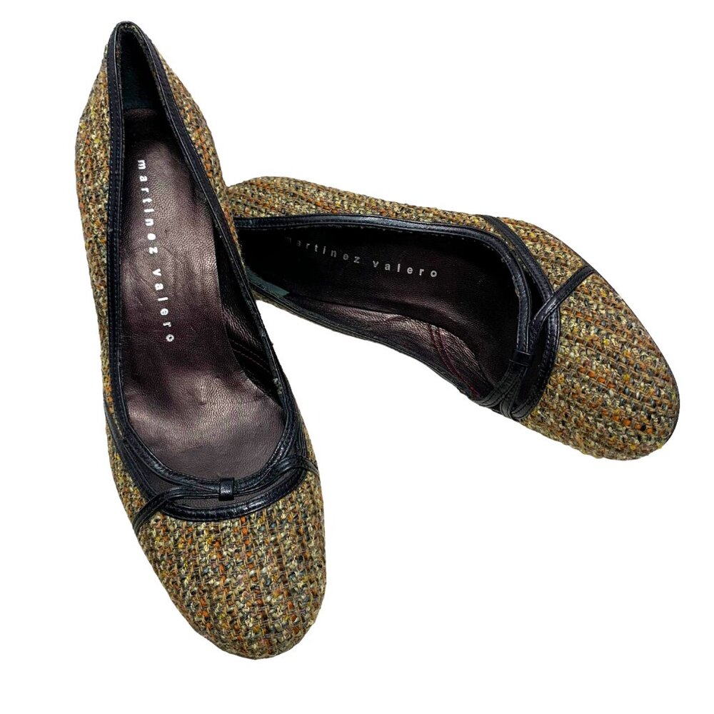 Martinez Valero Tweed Leather Trim Classic Career Pumps